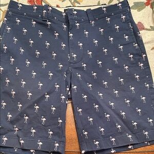 J. Crew Navy Shorts with Pink Flamingo Design